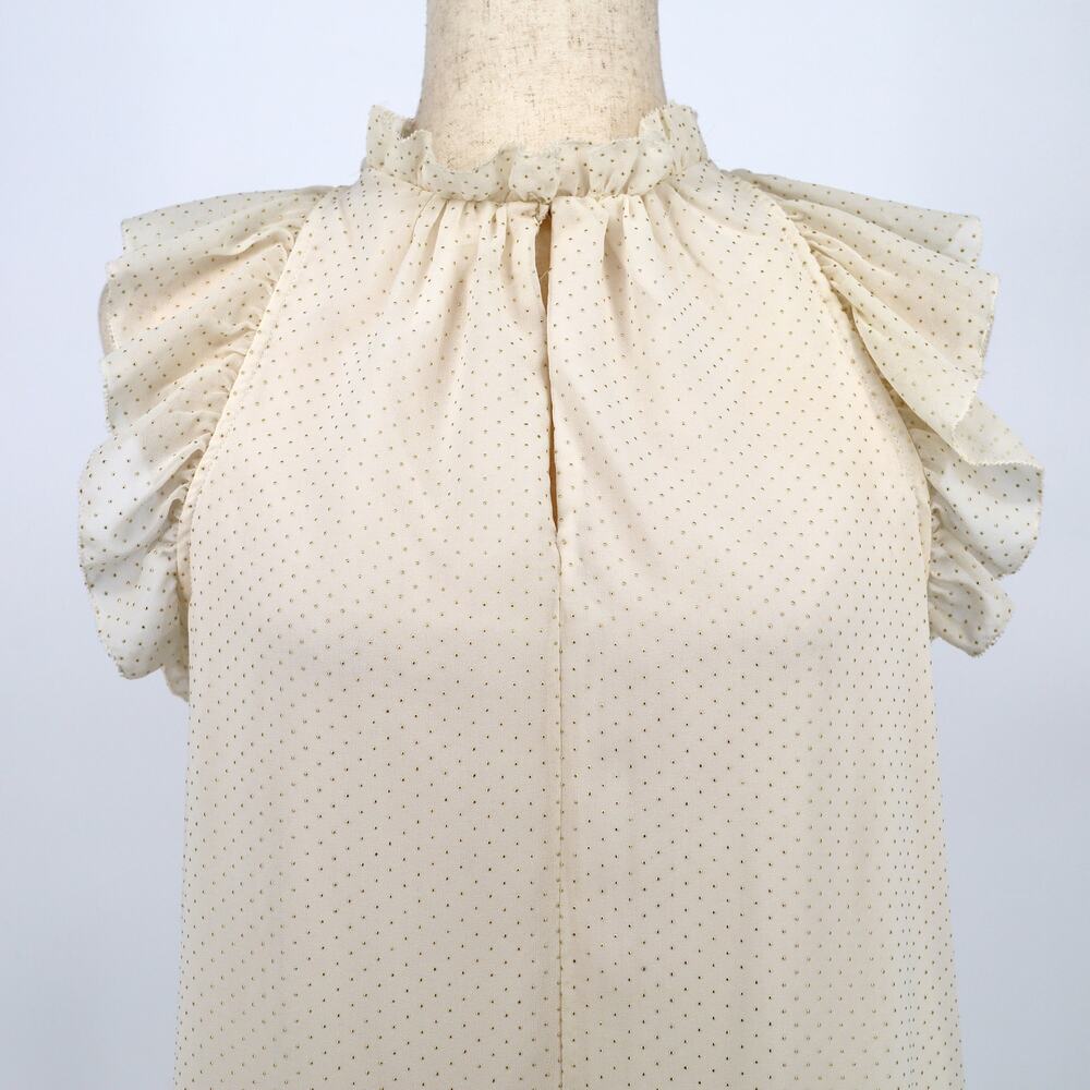 Michael Kors Cream Ruffle Sleeve Polka Dot Blouse - Picture 2 of 5